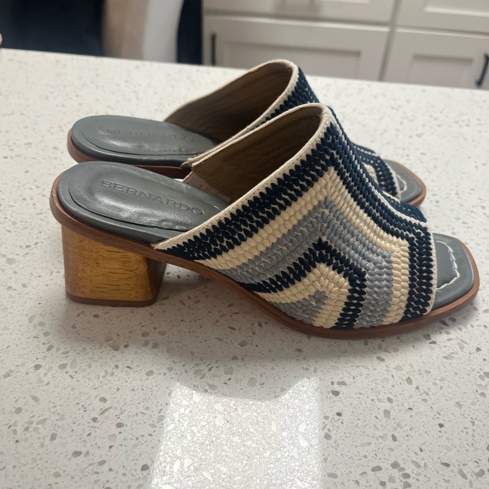 Bernardo Navy and‎ Cream Woven Mules